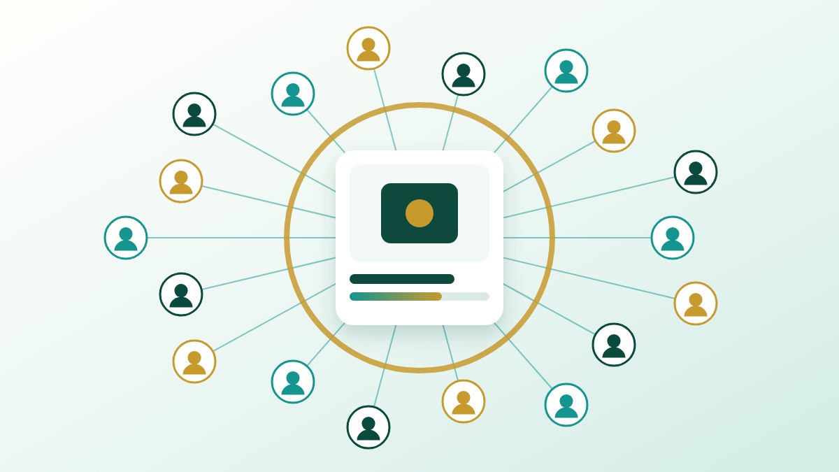 Illustration of many buyers connected around one product request.